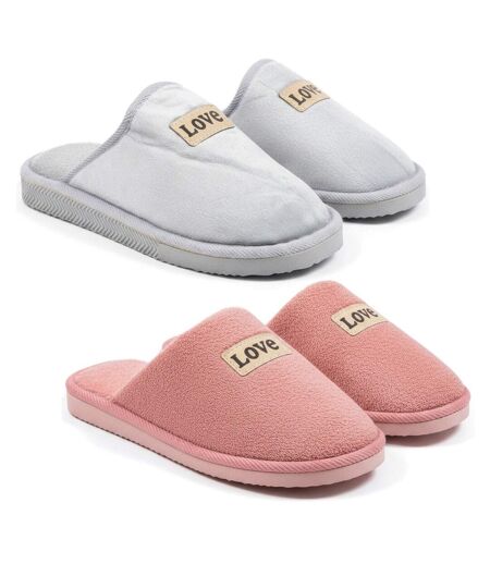 OZABI Pantoufles Ouvertes Femme, Pack de 2 Paires, Plaquette Love