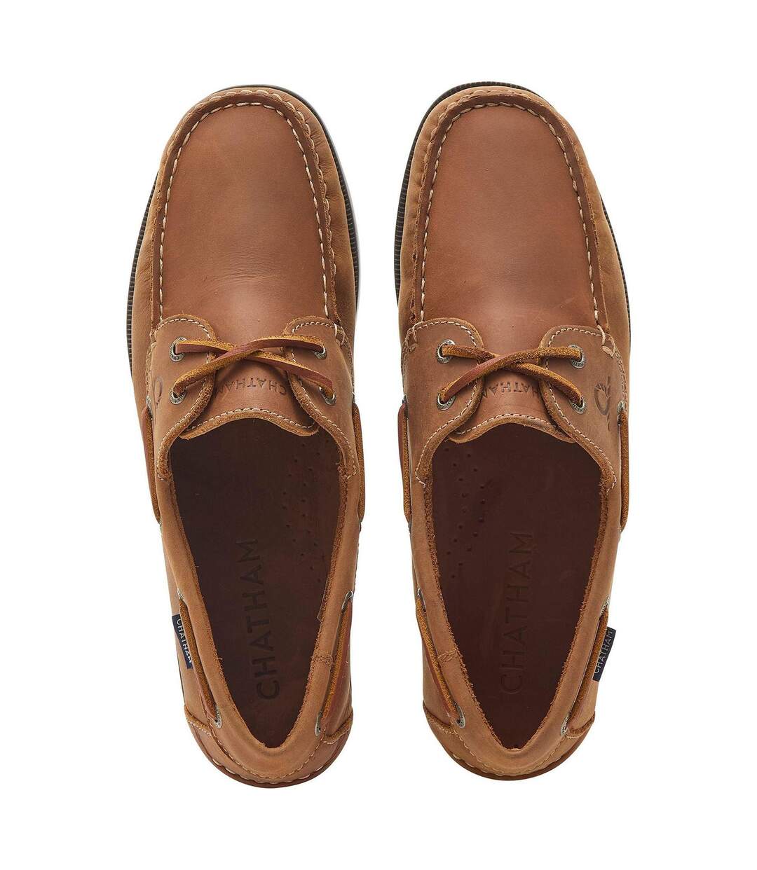 Mens Leather Stitch Detail Boat Shoes Tan Chatham-3