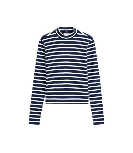 T-shirt Manches Longues Motif/style À Rayures Femme Bleu Marine Foncé Blanc Tommy Hilfiger