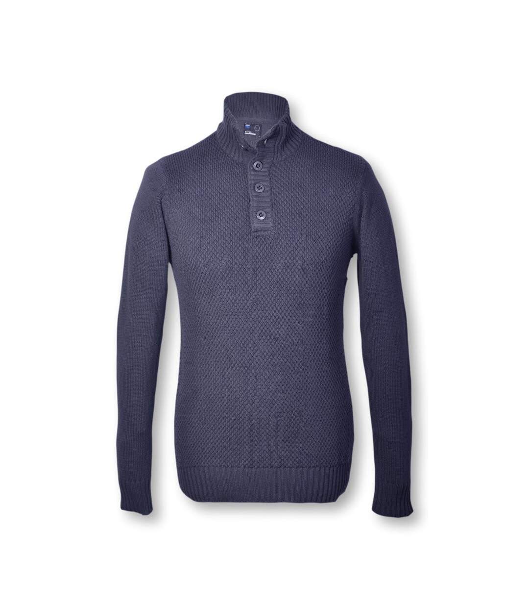 Pull homme manches longues col montant couleur bleu-1