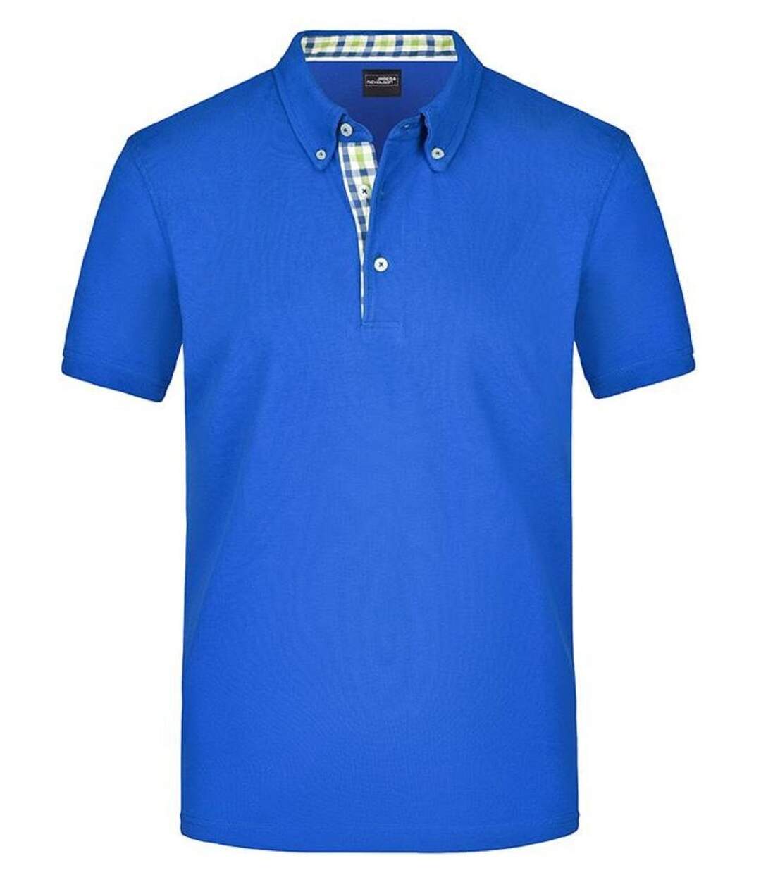 Polo inserts vichy HOMME JN964 - bleu roi col roi-blanc-1
