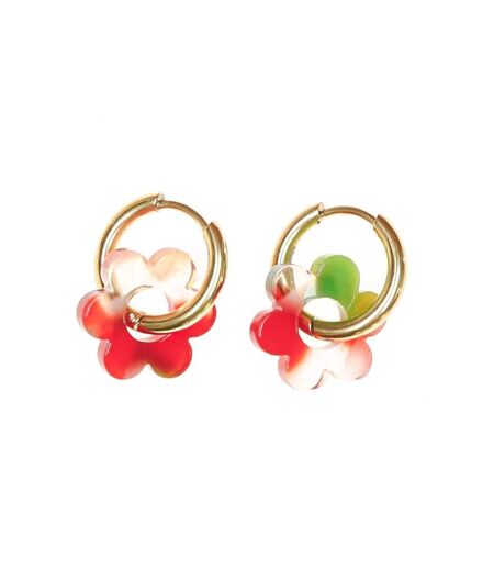 Boucles oreilles rouge/vert femme clio blue fleurs 14mm - taille unique