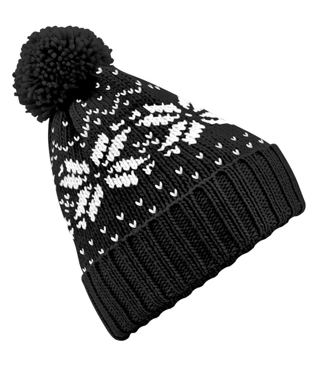 Beechfield Unisex Fair Isle Snowstar Winter Beanie Hat (Black / White) - UTRW2029-1