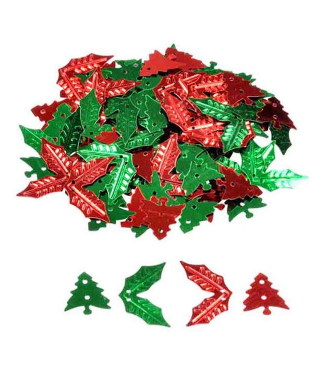Lot de Sequins Noël Houx & Sapins 40g Rouge & Vert-1