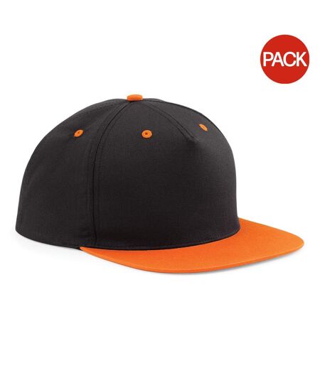 Beechfield Unisex 5 Panel Contrast Snapback Cap (Pack of 2) (Black/ Orange) - UTRW6721