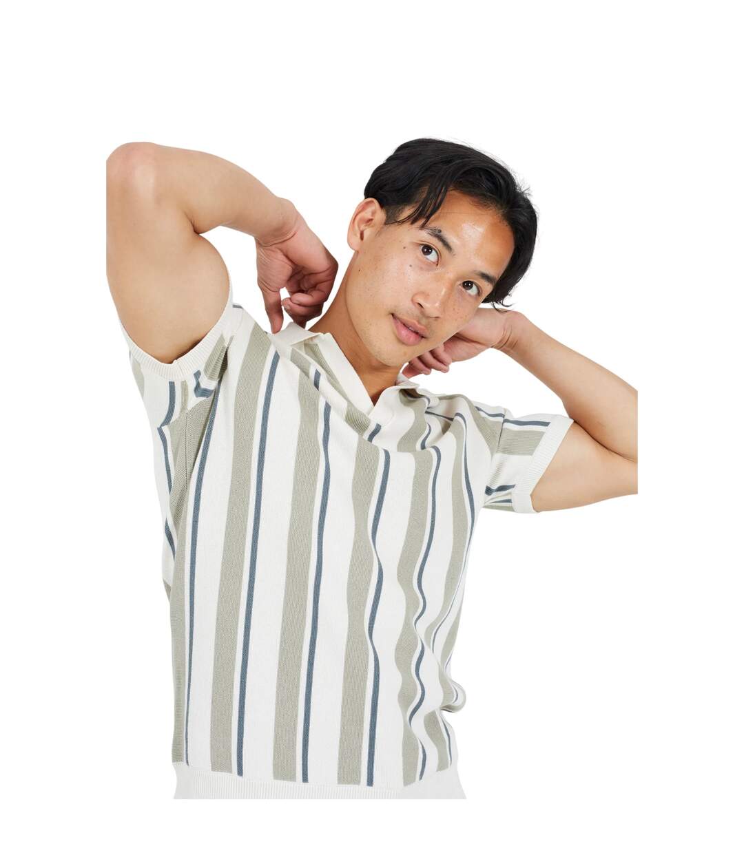 Polo Motif/style Rayé Homme Crème Gris Clair Vert Moyen Brave Soul-4