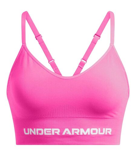 Womens/ladies Seamless Spaghetti Strap Sports Bra Pink White Under Armour