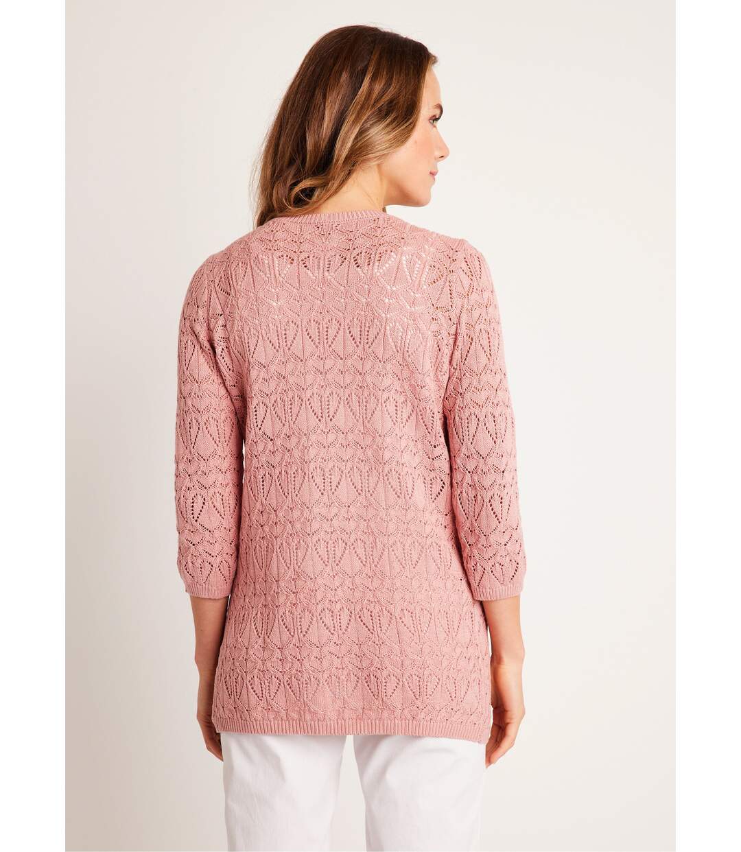Gilet long ajouré coton manches 3/4-2