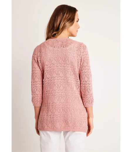 Gilet long ajouré coton manches 3/4