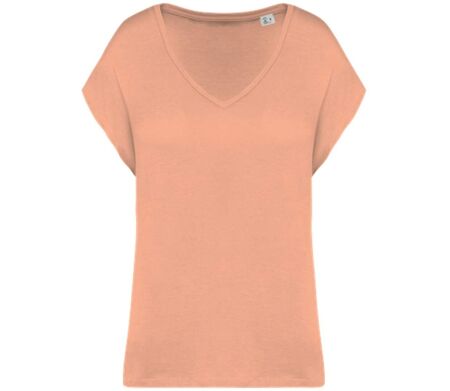 T-shirt loose à col V écoresponsable - Femme - PAT312 - orange abricot