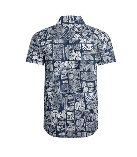 Mens faraway leaf print organic cotton shirt estate blue Weird Fish