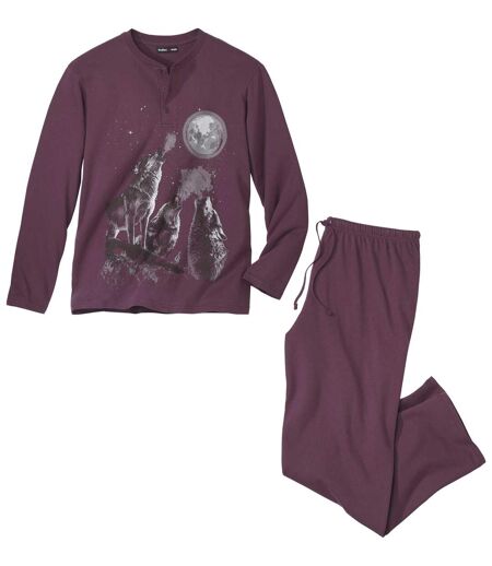 Men's Plum Wolf Print Pyjamas