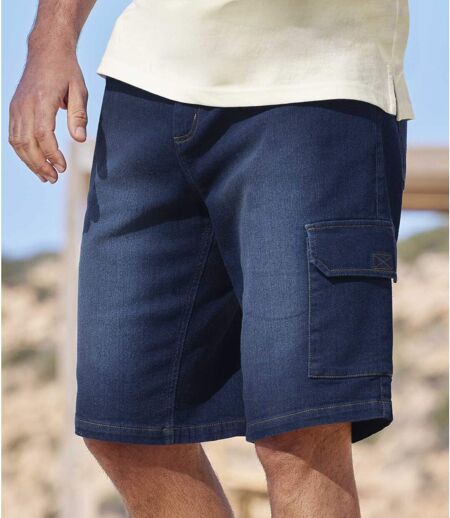 Pack of 2 Men's Stretch Denim Cargo Shorts - Faded Light and Dark Blue