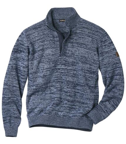 Men's Mottled Blue Half Zip Knit Sweater 