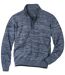 Men's Mottled Blue Half Zip Knit Sweater 