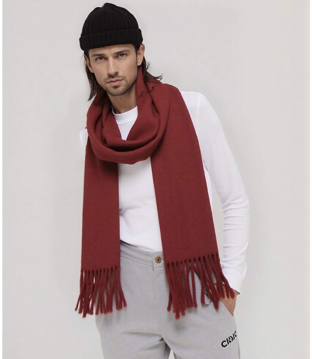 Echarpe Chic en Polyester - Laine - Viscose Doux Bordeaux pour Homme - Tendance Automne-Hiver-4