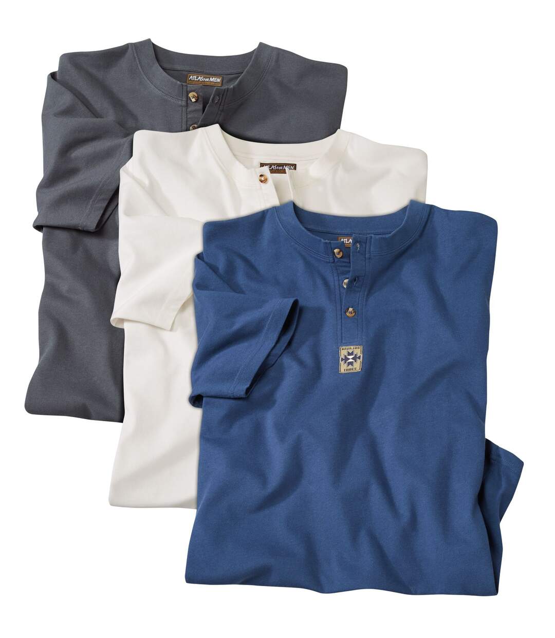 Lot de 3 Tee-Shirts Homme Col Boutonné - Anthracite Ecru Indigo-1