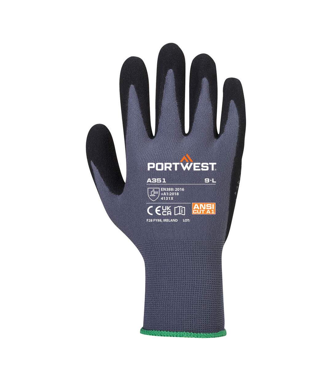 Unisex adult a351 dermiflex plus grip gloves xl grey/black Portwest-2