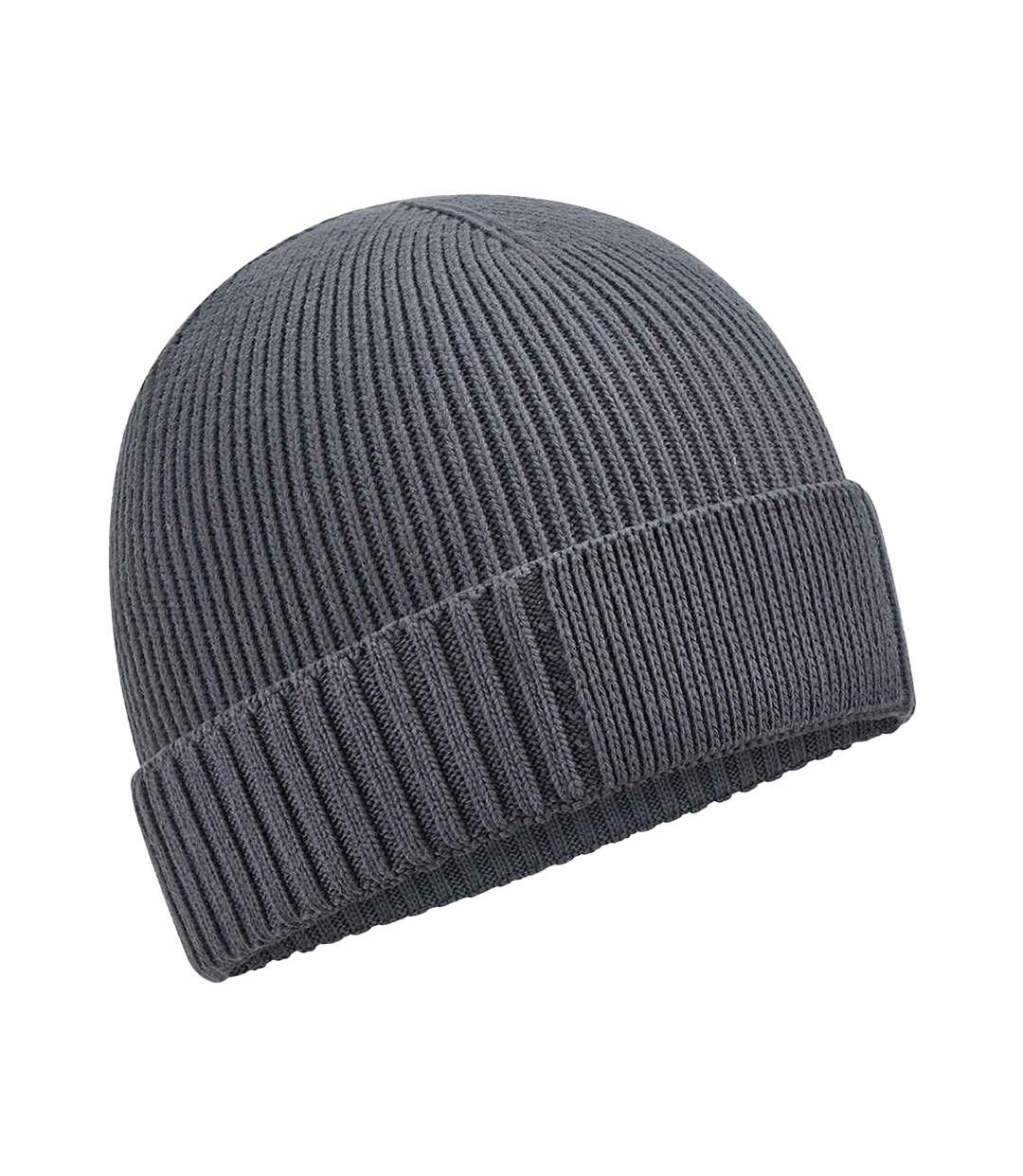 Unisex Adult Organic Cotton Engineered Patch Beanie Graphite Grey Beechfield-1