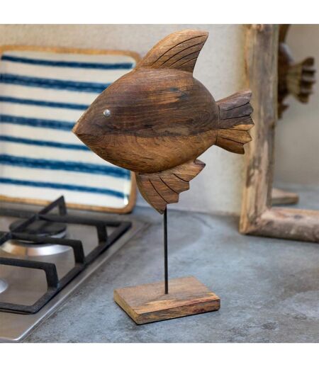 Statuette Poisson sur Pied en Bois Antwan 40cm Marron