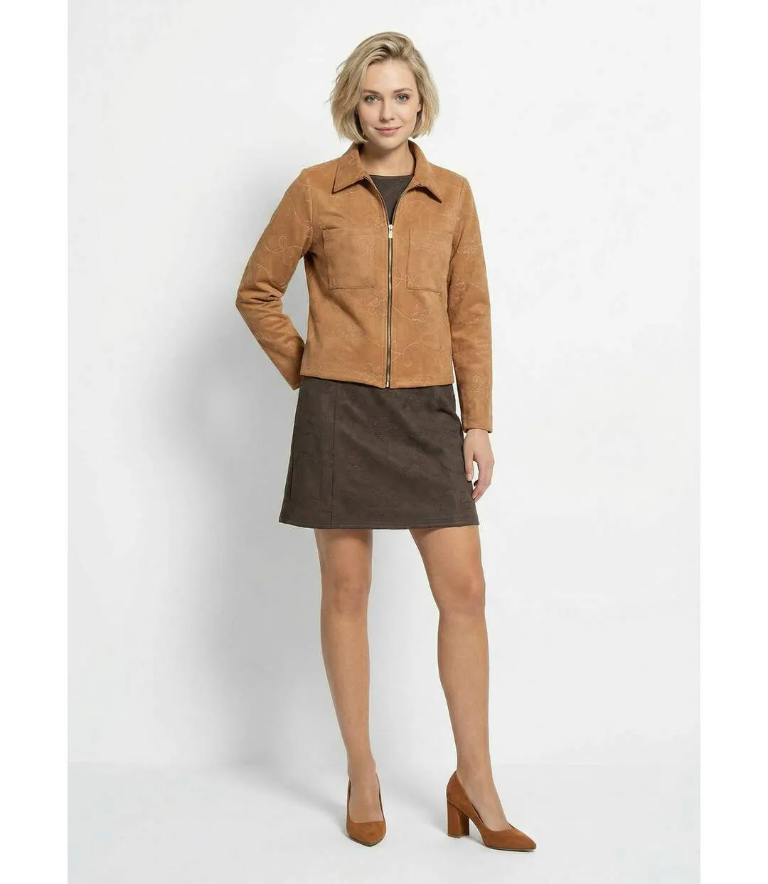 Veste zippée style motard, simili cuir-3