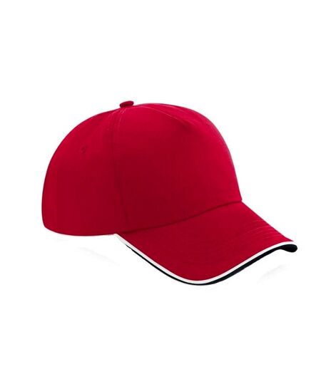 Beechfield Adults Unisex Authentic 5 Panel Piped Peak Cap (Classic Red/Black/White)