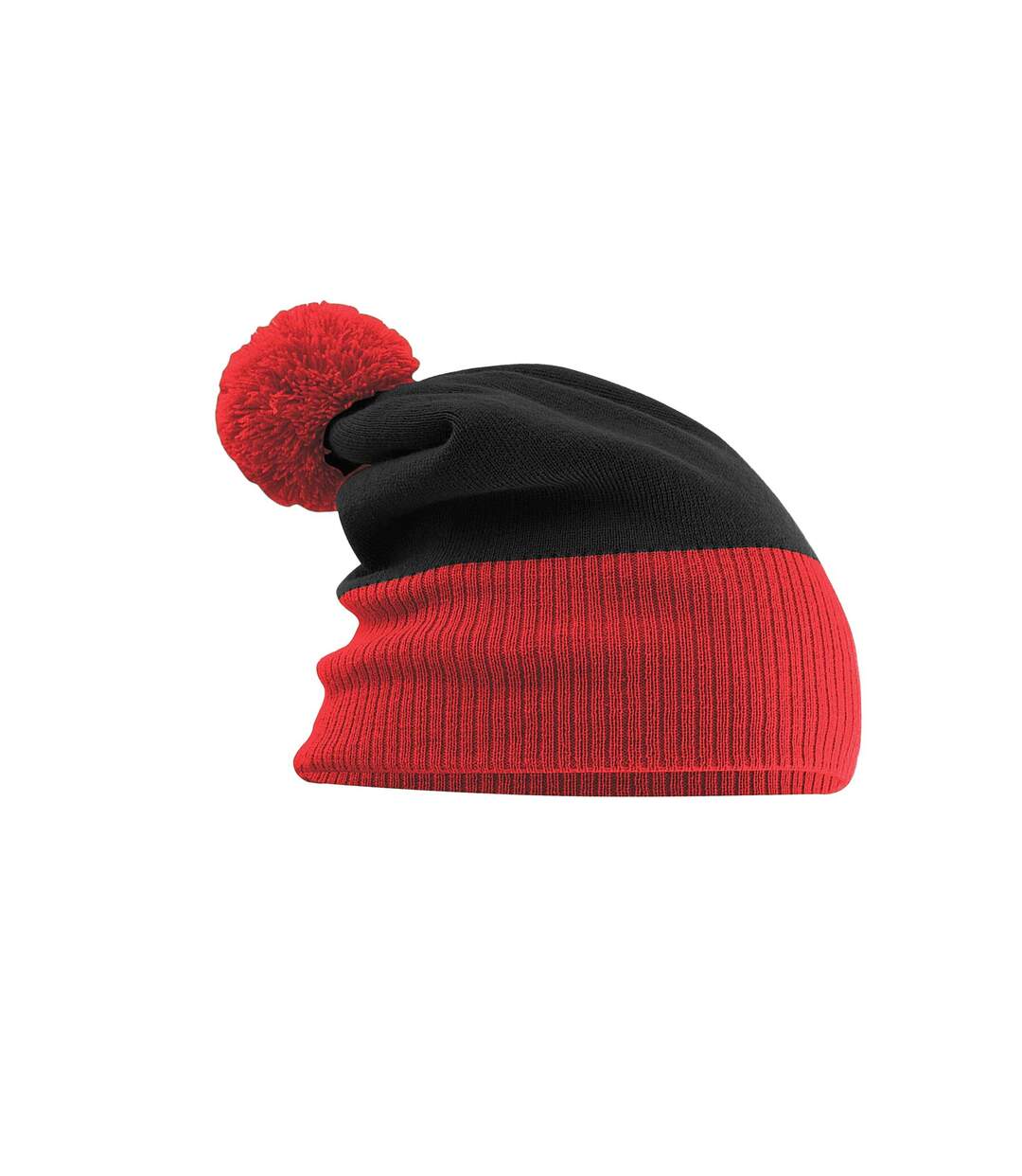 Bonnet Snowstar Adulte Noir Rouge Vif Beechfield-2