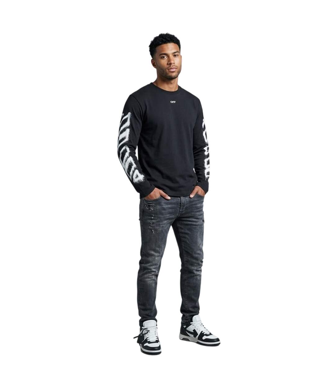 T-shirt Manches Longues Motif/style Imprimé Sur Manche Homme Noir Off White-1