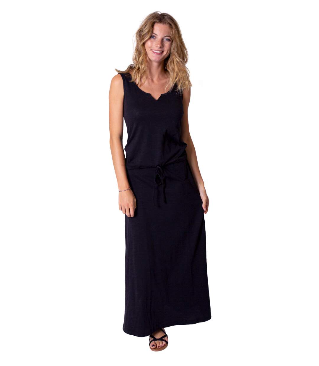 Robe longue en coton sans manches NADINE noire Coton Du Monde