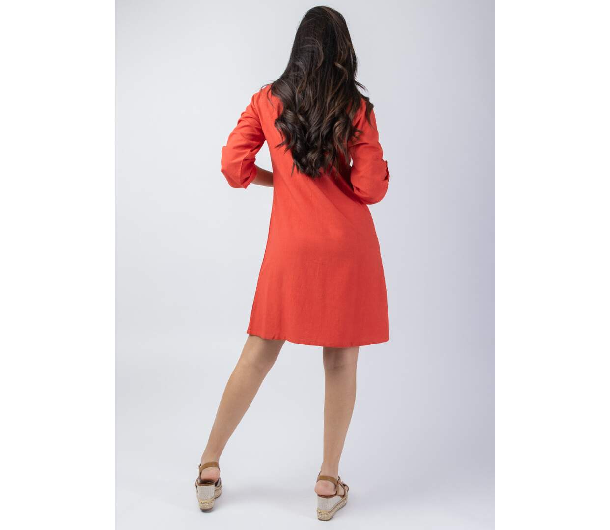 Robe chemise coupe courte CLAUDINE terracotta Coton Du Monde-4