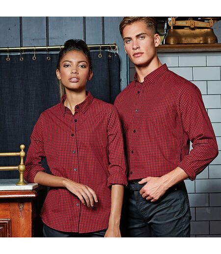 Premier Mens Maxton Check Long Sleeve Shirt (Black/Red)