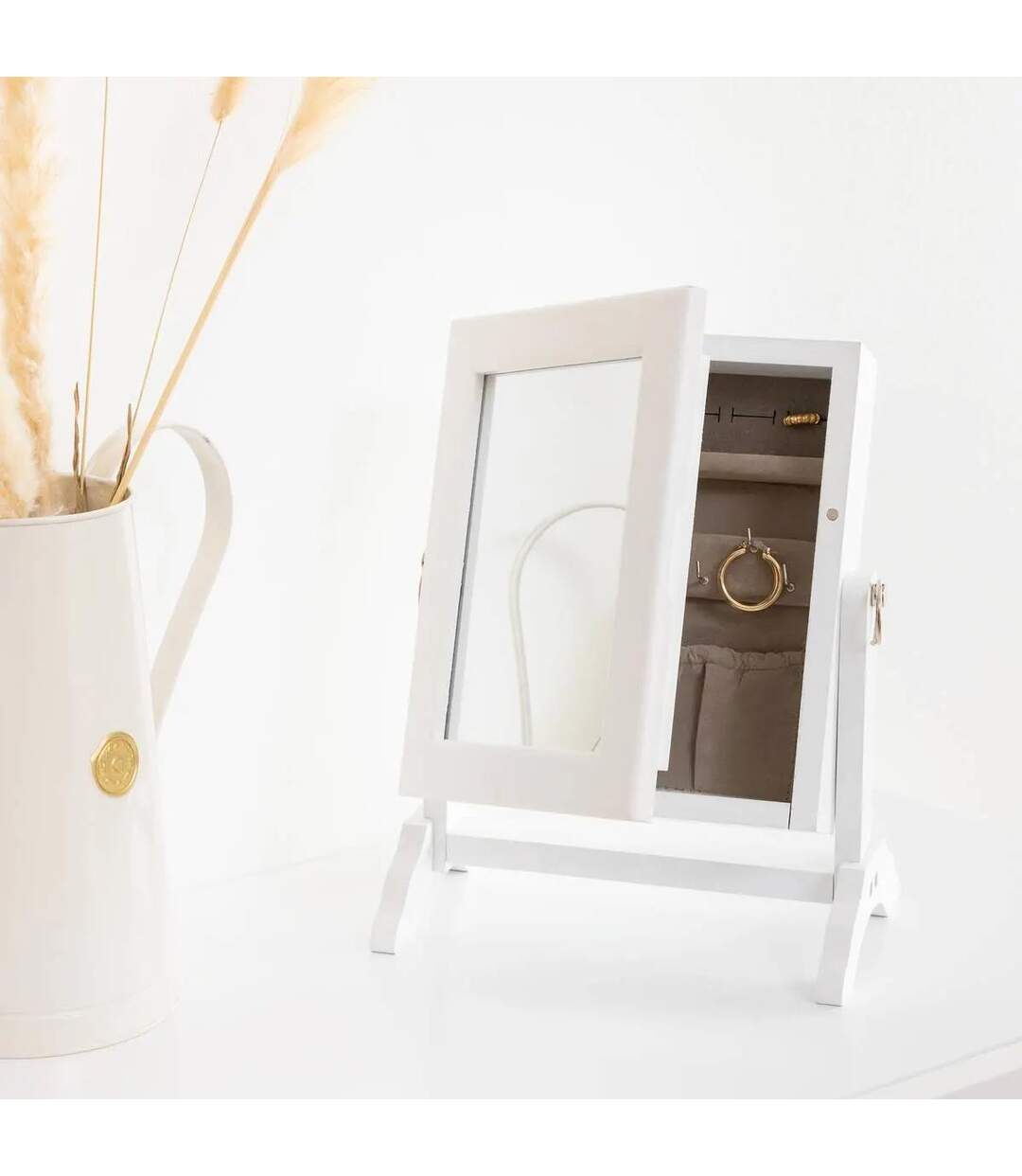 Armoire à Bijoux Avec Miroir Kristin 28cm Blanc-4