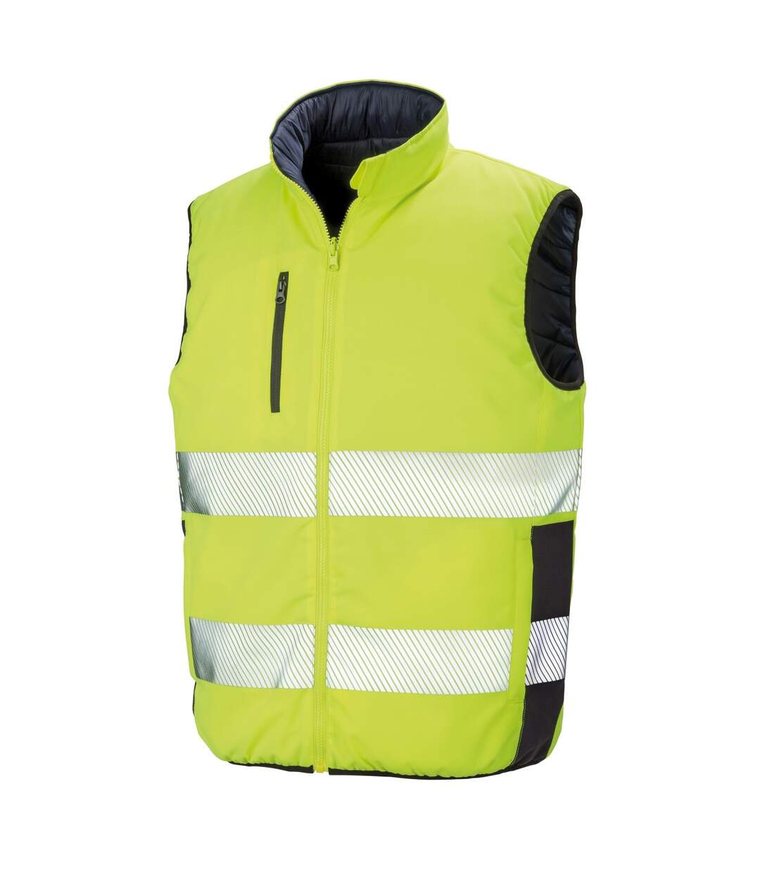 Unisex adult soft touch reversible gilet fluorescent yellow/navy SAFE-GUARD by Result-1