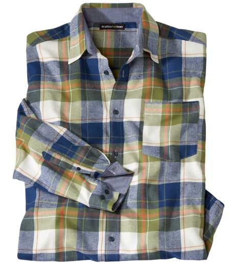 Men's Checked Flannel Shirt - Navy Green