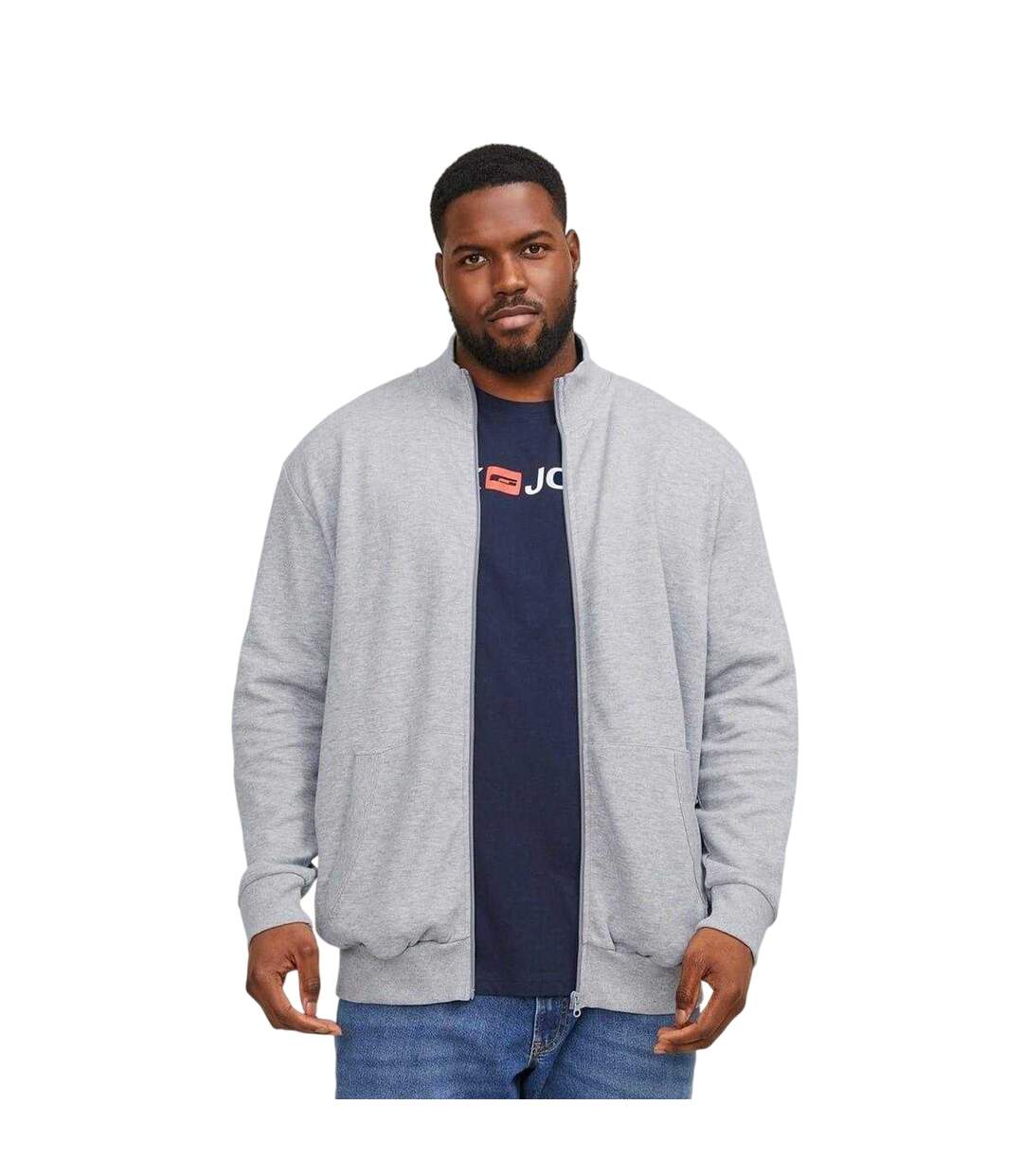 Mens Paulos Relaxed Fit Sweat Jacket Grey Melange Jack And Jones-3