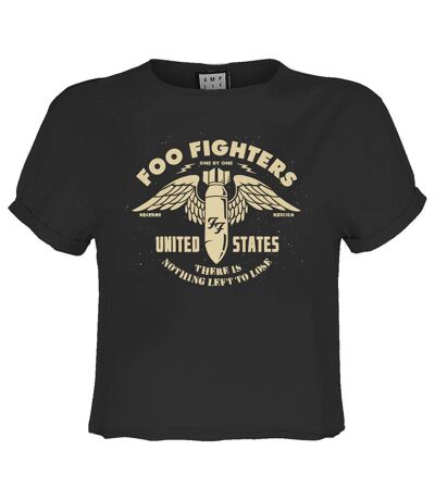 Womens/ladies One By One Foo Fighters Crop Top Charcoal Amplified