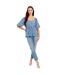 Blouse Manches Bouffantes Femme Bleu Marine Blanc Be You-1
