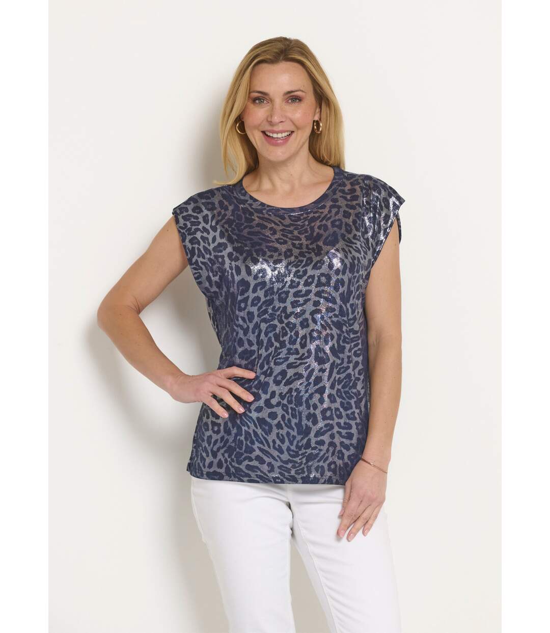 T-shirt sans manches motif léopard métallisé-1