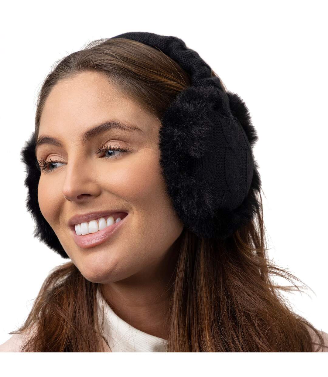 Ladies Winter Knitted Cold Weather Faux Fur Ear Muffs-5