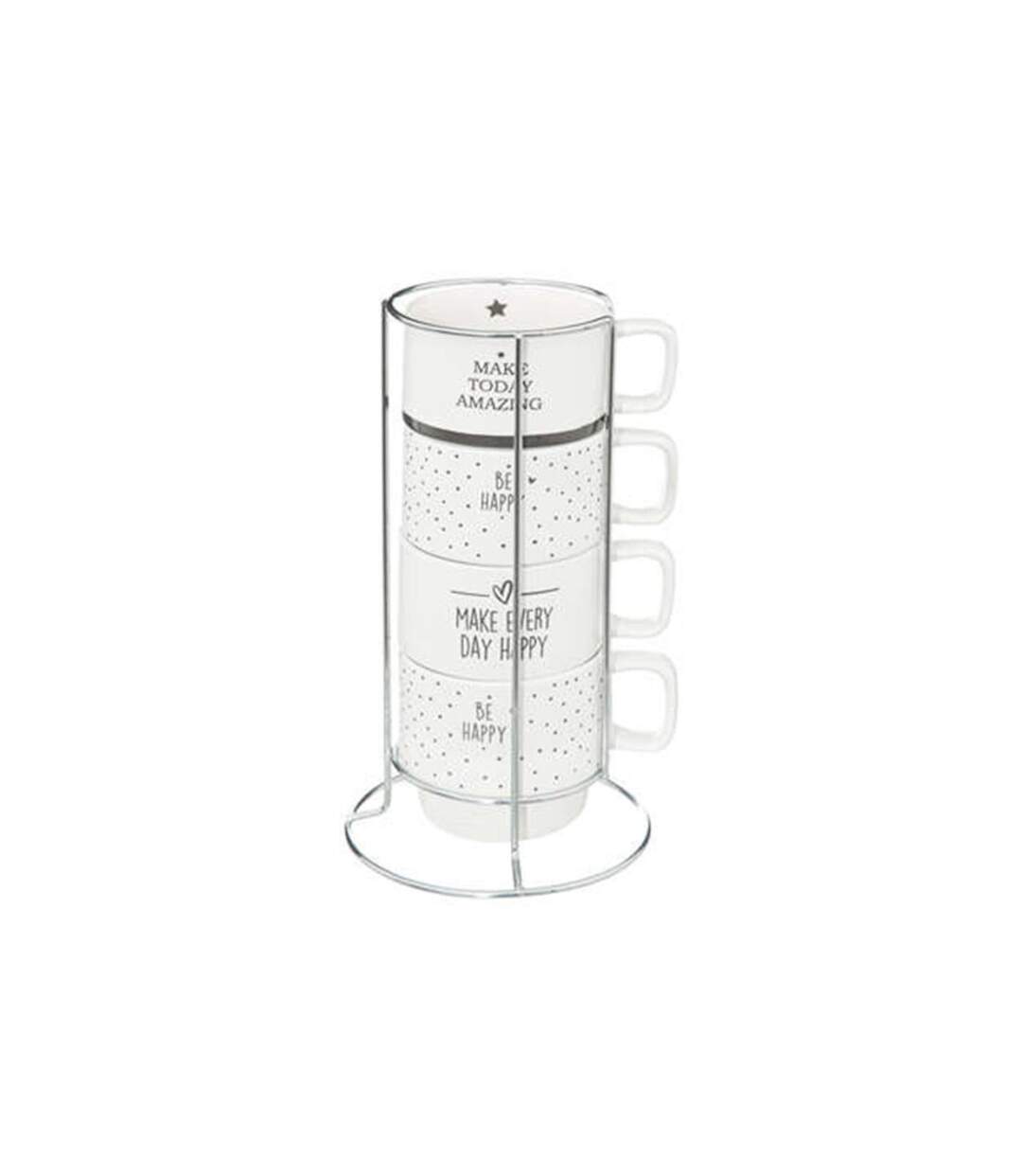 Lot de 4 Mugs sur Rack Happy 22cl Blanc-1