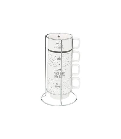 Lot de 4 Mugs sur Rack Happy 22cl Blanc