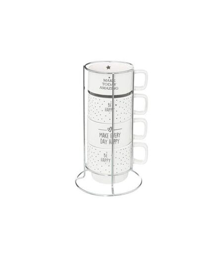 Lot de 4 Mugs sur Rack Happy 22cl Blanc