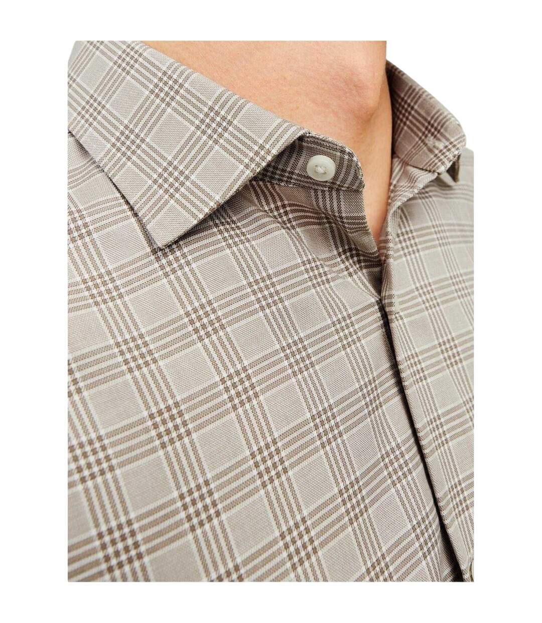 Mens Parker Plaid Cuffed Formal Shirt Greige Jack And Jones-3
