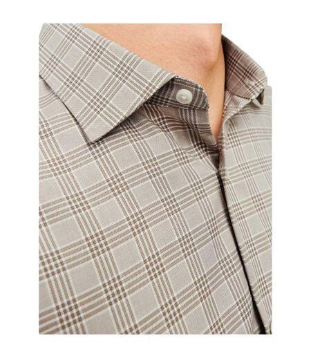 Mens Parker Plaid Cuffed Formal Shirt Greige Jack And Jones