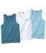 Pack of 3 Men's Sea Dream Vests - White Turquoise Blue