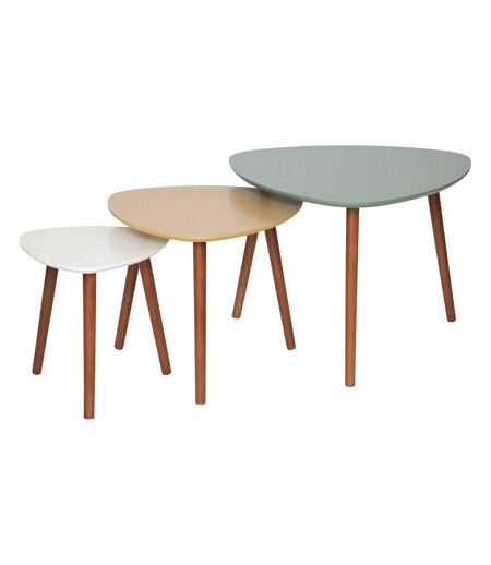 Lot de 3 tables d'appoint design Mileo - Vert, ocre et blanc