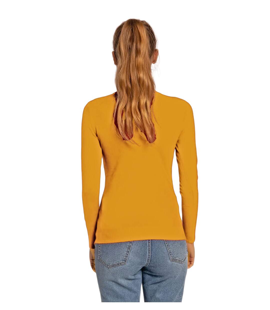 Pull femme manches longues fin - Col roulé - Couleur jaune-2