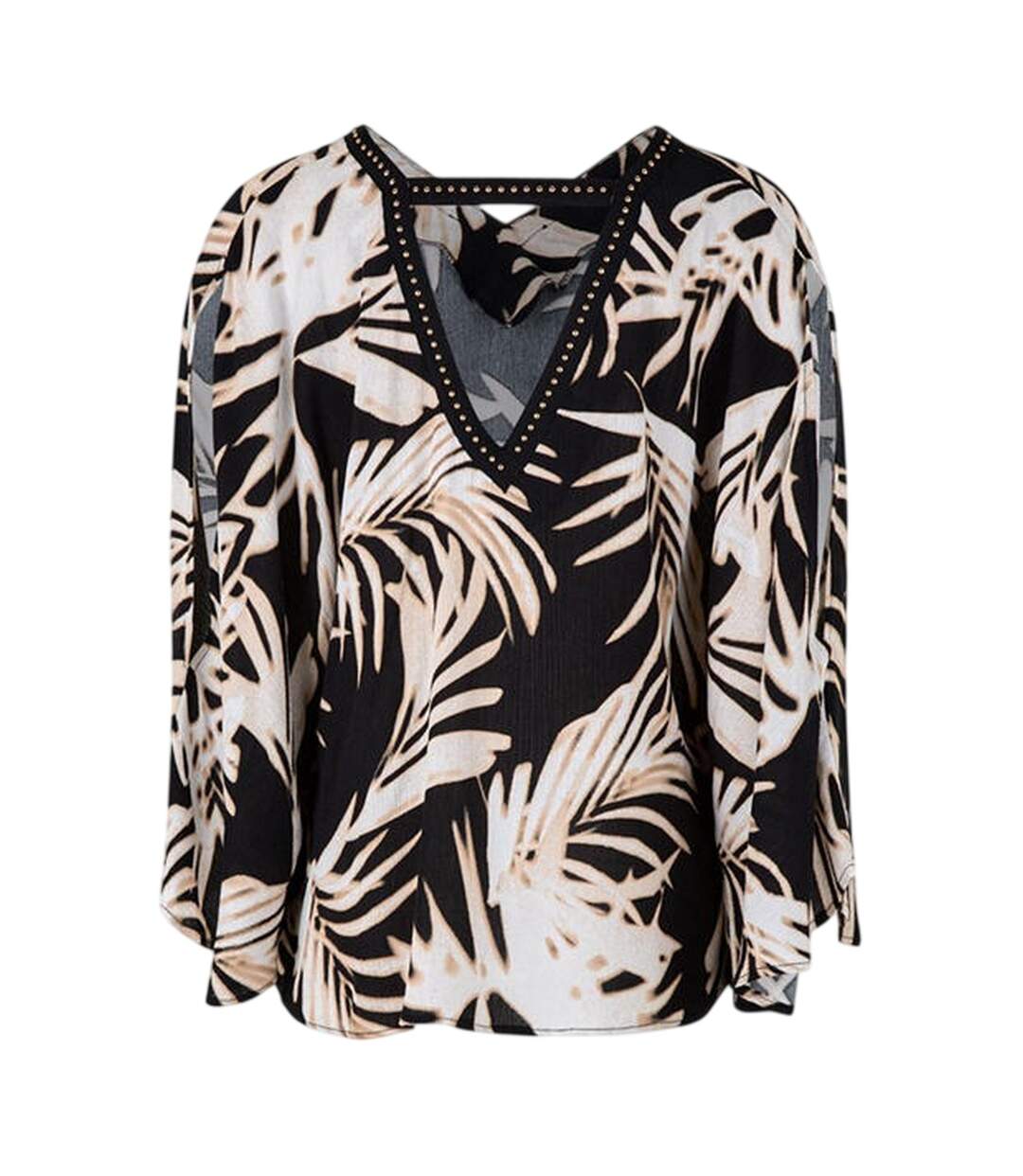Womens/ladies Leaf Print V Neck Relaxed Fit Blouse Multicoloured Biba-2