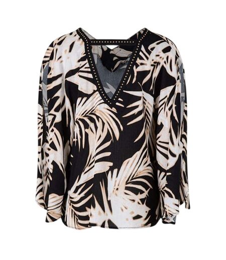 Womens/ladies Leaf Print V Neck Relaxed Fit Blouse Multicoloured Biba