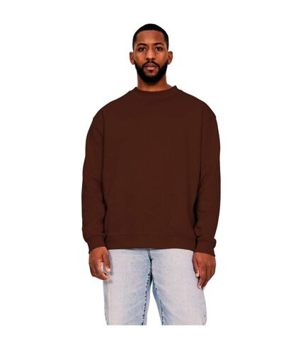 Casual Classics Mens Ringspun Cotton Extended Neckline Oversized Sweatshirt (Chocolate) - UTAB595